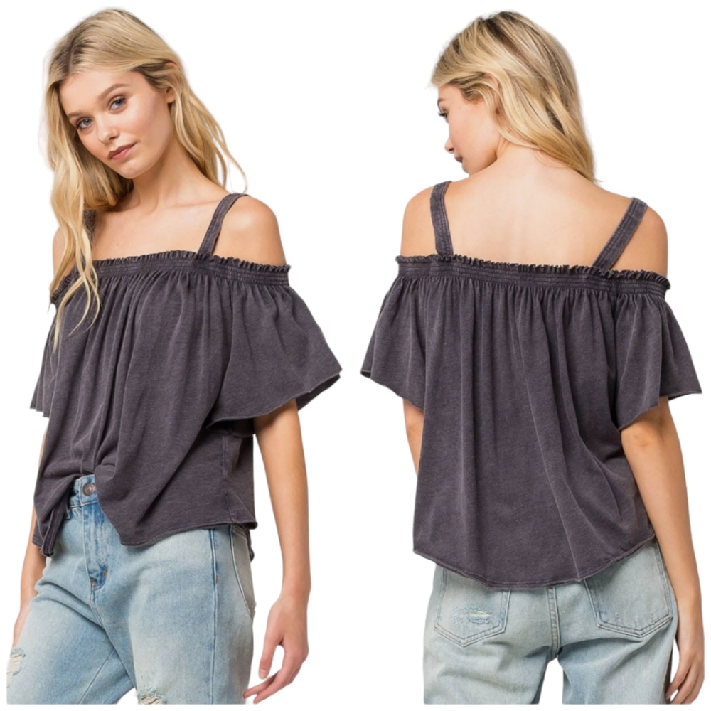 Free People We The Free Charcoal Darling Off-the-Shoulder Top Small